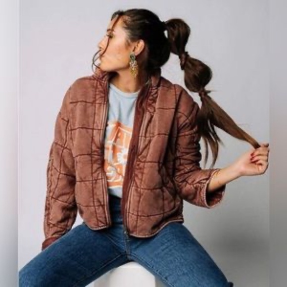 Free People Dolman Quilted Jacket Cherry Cola L - Picture 5 of 16